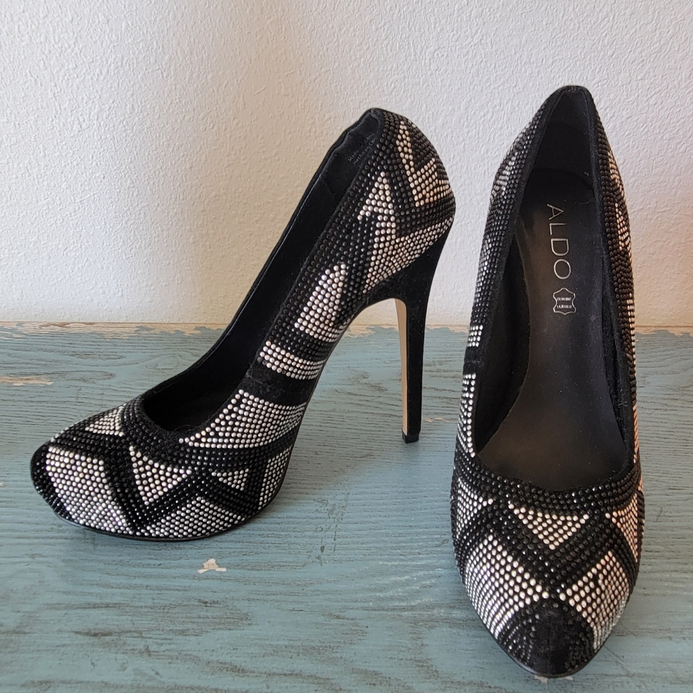 Aldo Black And White crystal party heels Sz8 M